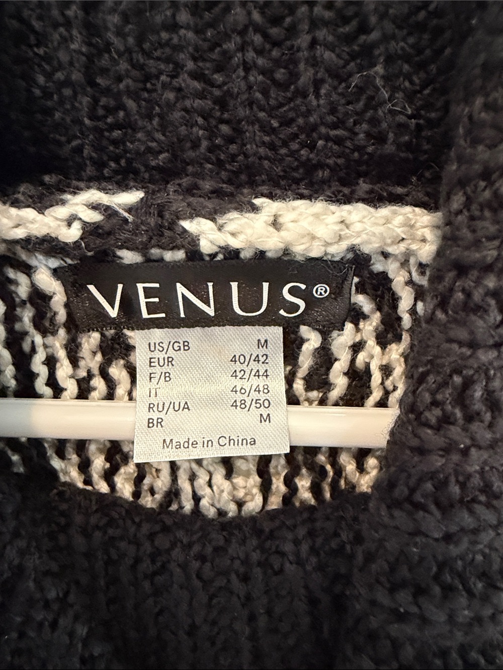 VENUS Black and White Houndstooth Turtleneck Sweater with Orange Trim - Picture 3 of 4